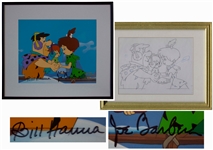 Hanna & Barbera Signed Original Hand-Painted Production Cel for The Flintstones -- With Original Pencil Drawing